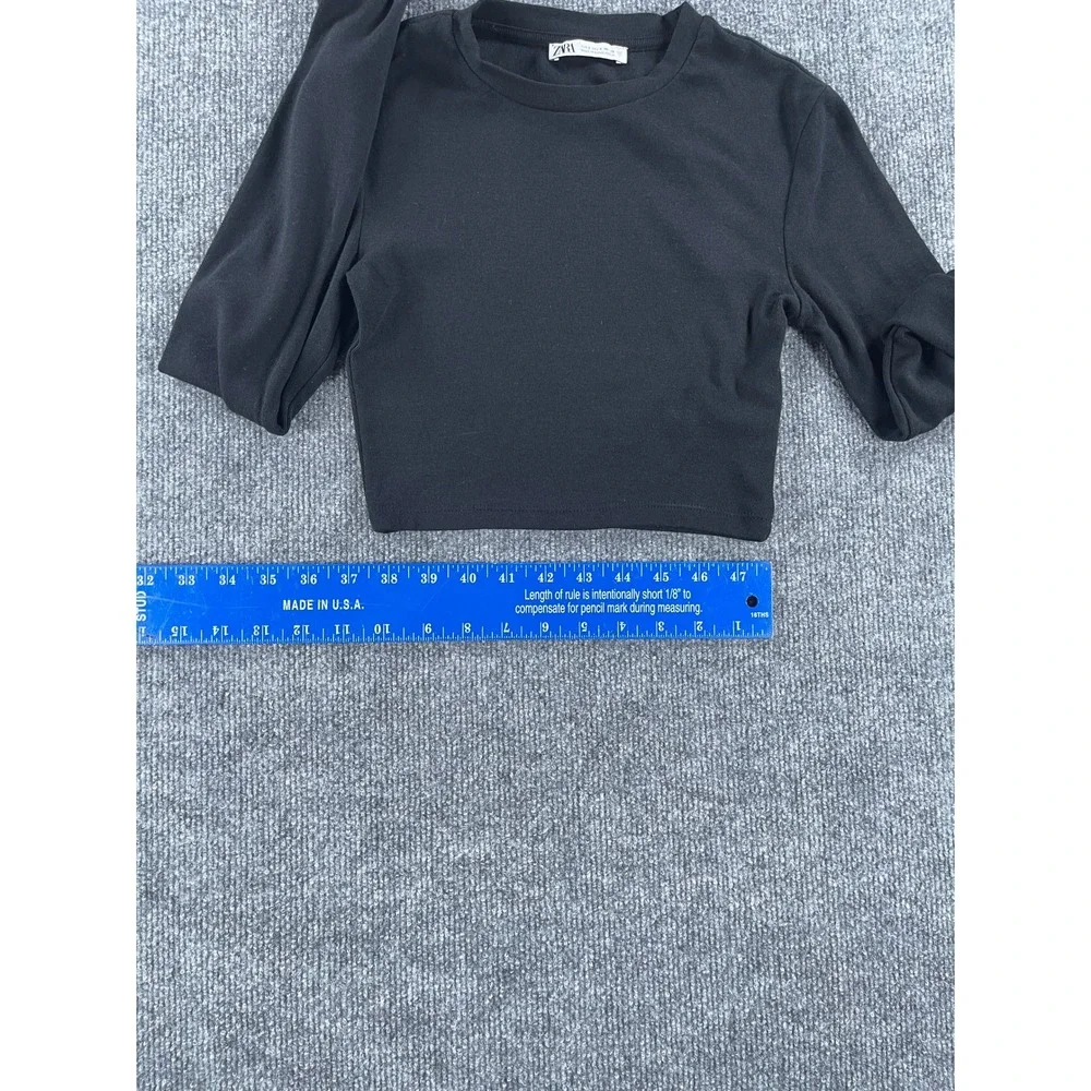 Zara Womens Black Long Sleeve Crew Neck Crop Top Size Small 0598